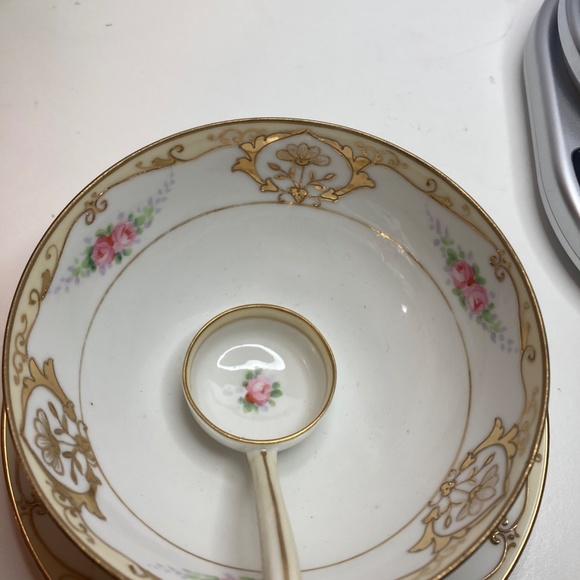 Gold & Floral Hand Painted Mayo Bowl Saucer Ladle Set 3 Piece Nippon M in Wreath - Picture 2 of 13